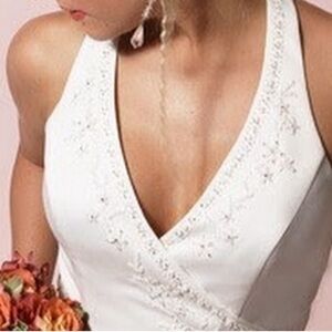 Size 6 beautiful wedding dress, never warn. Asking $290 obo?